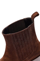 Woman Brown Chunky-Heeled Suede Chelsea Boots | Derimod
