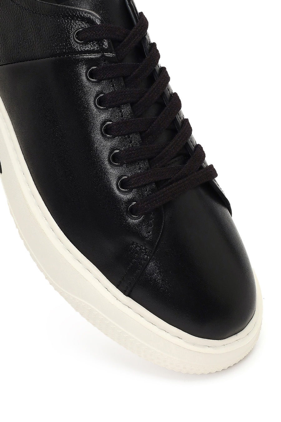 Men's Black Lace-Up Thick-Soled Leather Sneaker