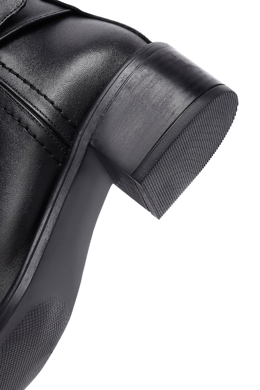 Women's Black Zippered Short Thick Heeled Leather Boots
