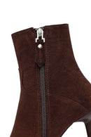 Woman Brown Zip Closure Thin-Heeled Suede Boots | Derimod