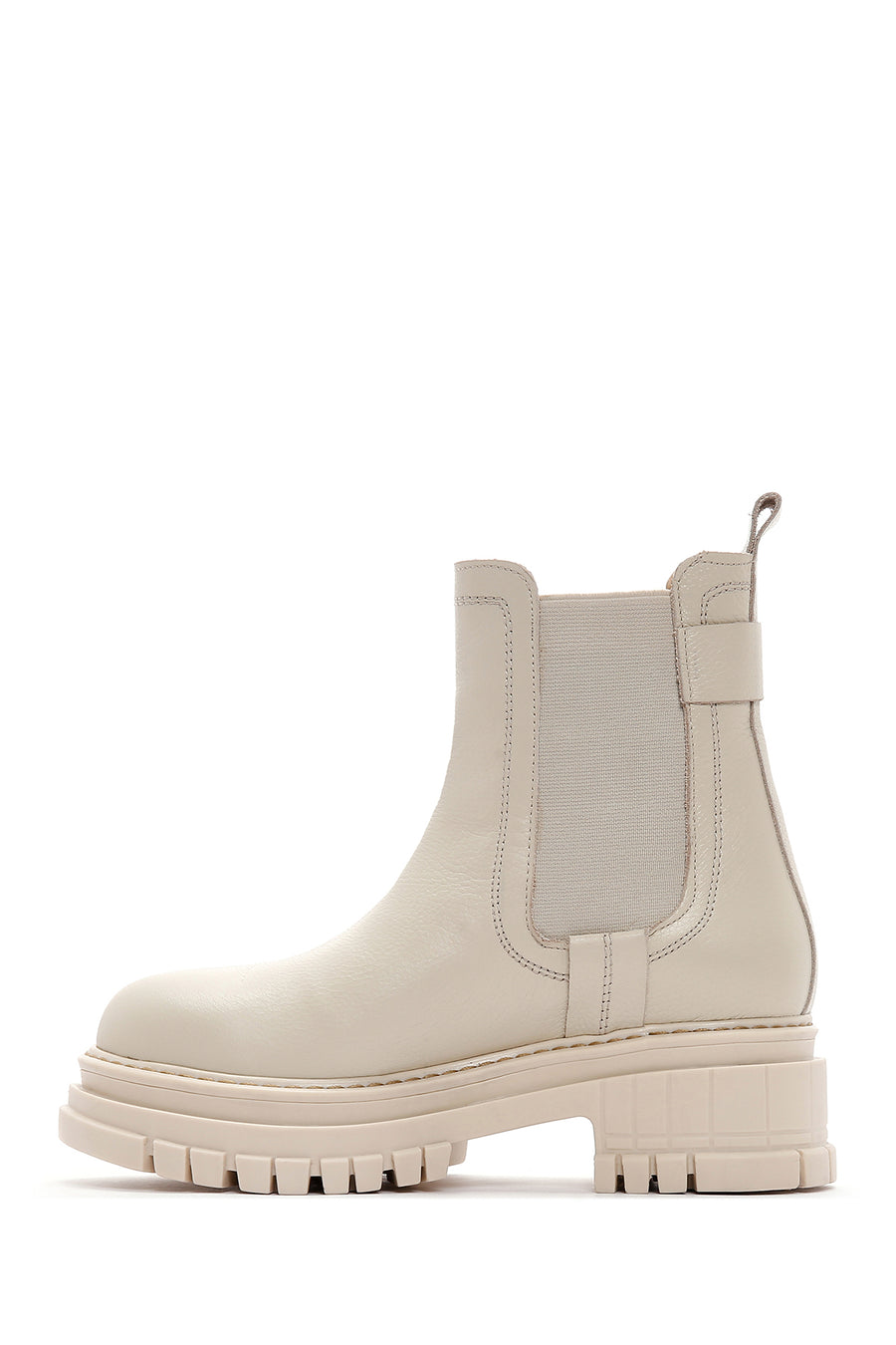 Women's Cream Chunky Heel Leather Chelsea Boots