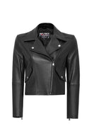 Smart Women's Black Hooded Biker Leather Jacket | Derimod