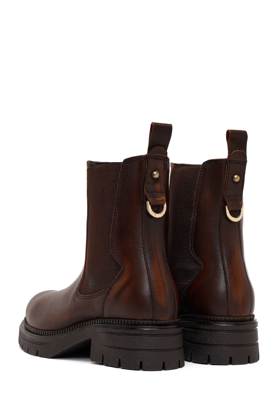 Woman Brown Thick-Soled Leather Chelsea Boots