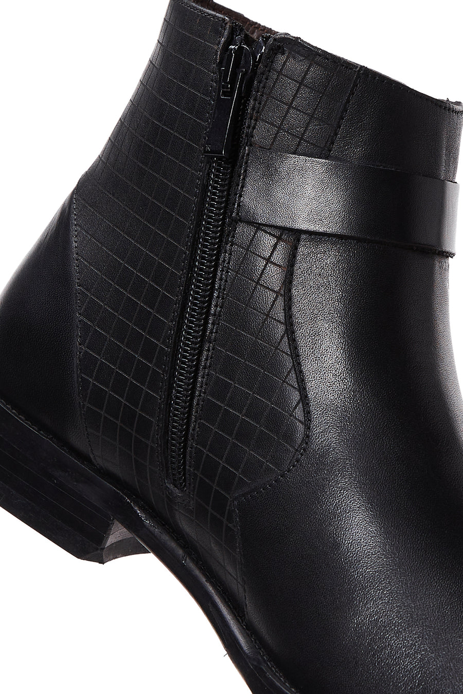 Men's Black Buckle Detailed Leather Classic Zipper Boots