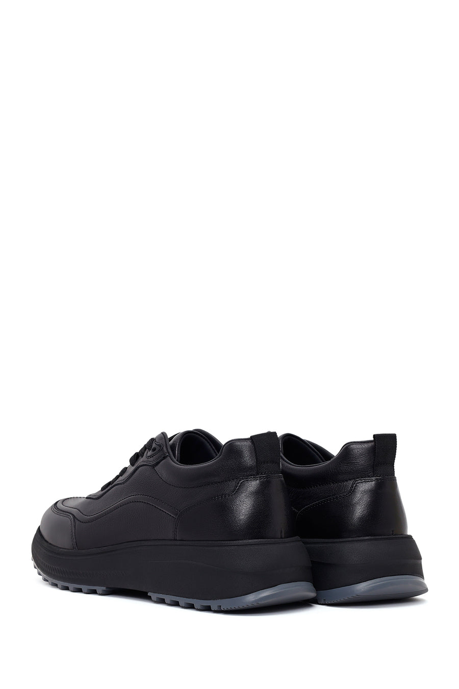 Erkek Siyah Bağcıklı Kalın Tabanlı Deri Casual Sneaker