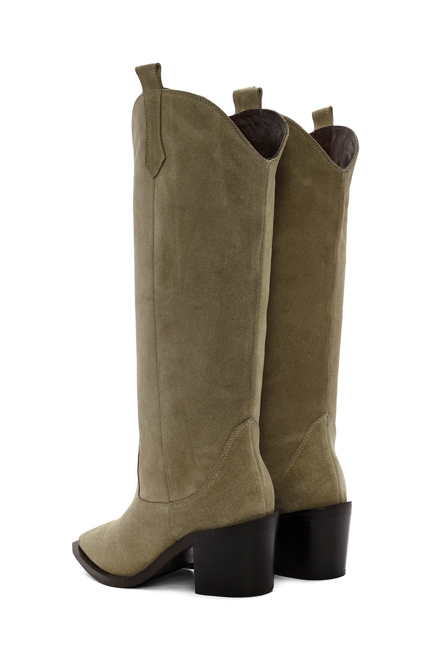 Women's Beige Chunky Heel Suede Leather Cowboy Boots
