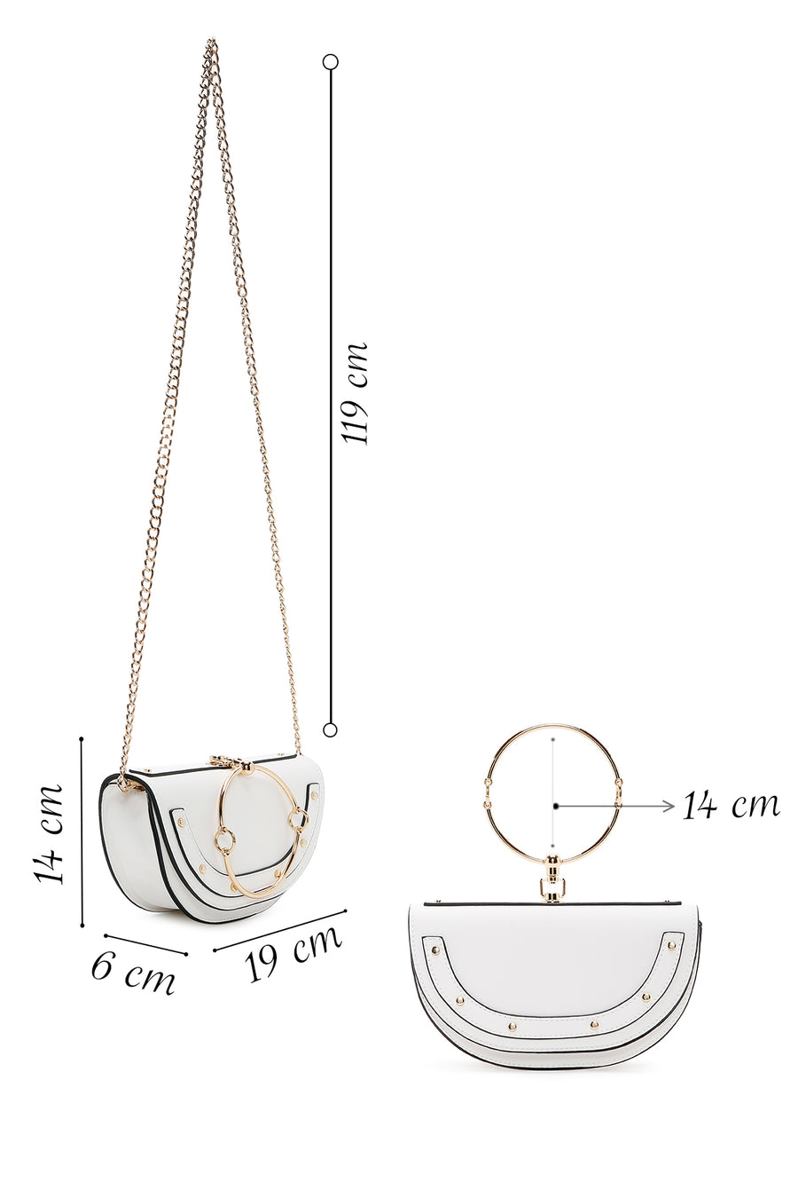 Women's White Long Chain Strap Mini Evening Clutch Bag