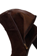Woman Brown Zip Closure Chunky Heeled Suede Boots | Derimod