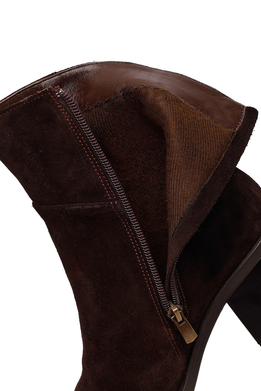 Woman Brown Zip Closure Chunky Heeled Suede Boots