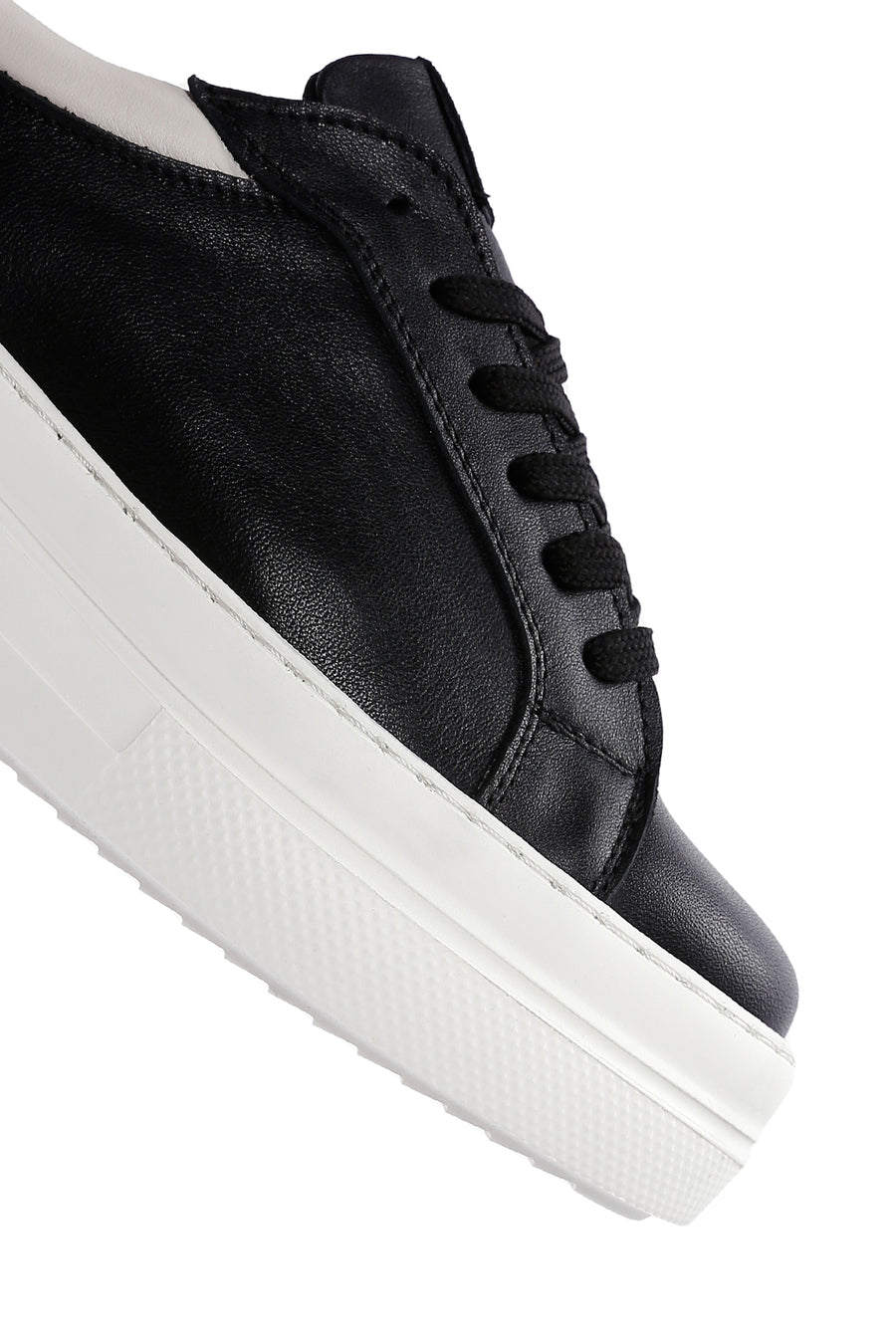 Women's Black Lace-Up High Heel Leather Sneakers