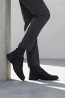 Male Black Lace-up Nubuck Leather Boots | Derimod