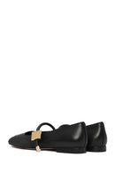 Women's Black Buckle Detailed Leather Ballerinas | Derimod