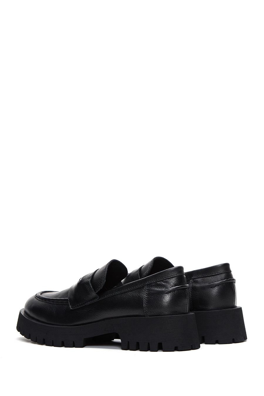Women's Black Thick Soled Leather Masculine Loafer