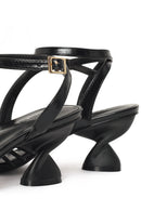 Woman Black Ankle Buckled Chunky Heeled Sandals | Derimod