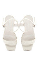 Women's White Patent Leather Platform Heeled Sandals | Derimod