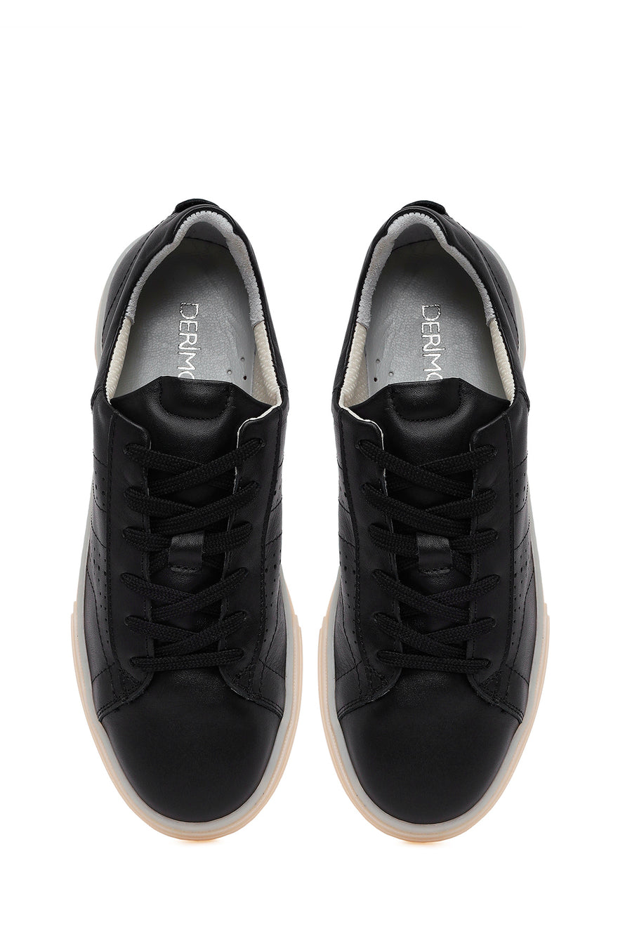Kadın Siyah Bağcıklı Deri Sneaker