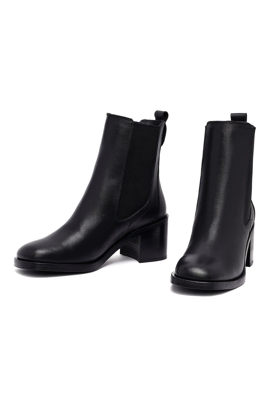 Women's Black Thick Heeled Leather Chelsea Boot