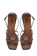 Women's Bronze Ankle Strap Patterned High Thin Heel Leather Shoes | Derimod