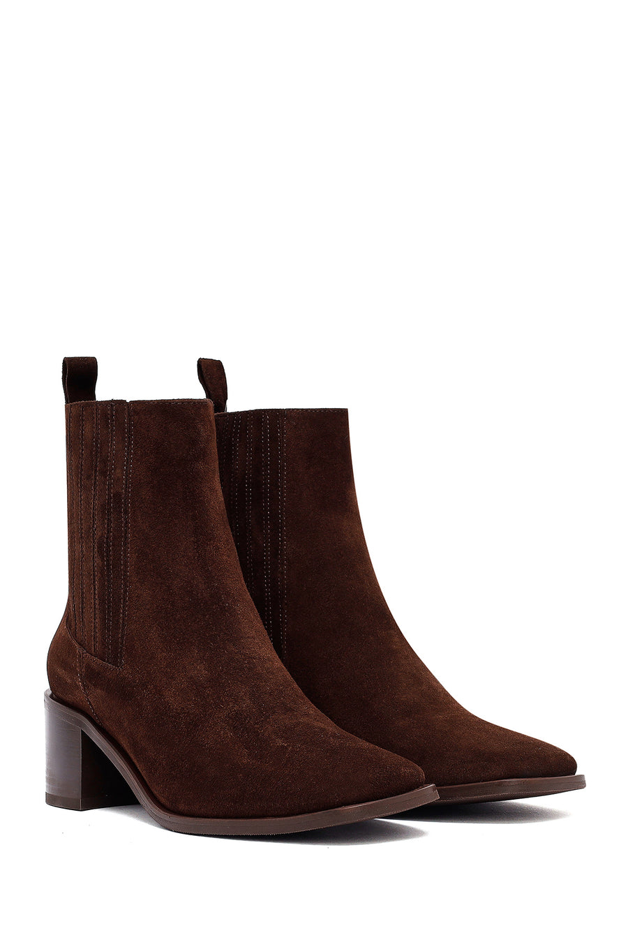 Woman Brown Chunky-Heeled Suede Chelsea Boots