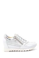 Women's Silver Leather Wedge Heel Sneaker | Derimod
