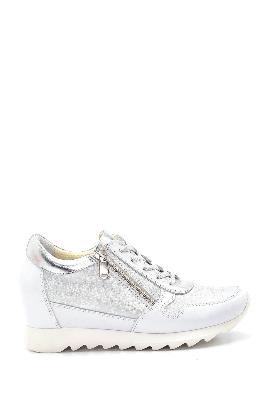 Women's Silver Leather Wedge Heel Sneaker 22SFD370414 | Derimod