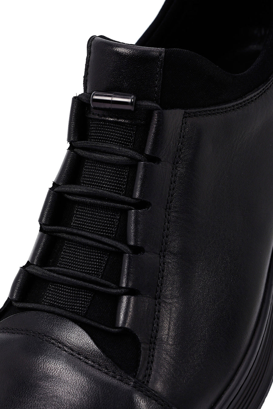 Men's Black Lace-Up Leather Casual Sneakers