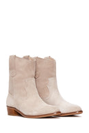 Women's Beige Suede Leather Cowboy Boots | Derimod