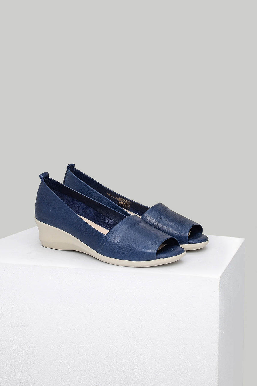 Blue Women's Leather Shoes with Wedge Heels