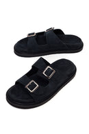Male Black Strap Suede Slipper | Derimod