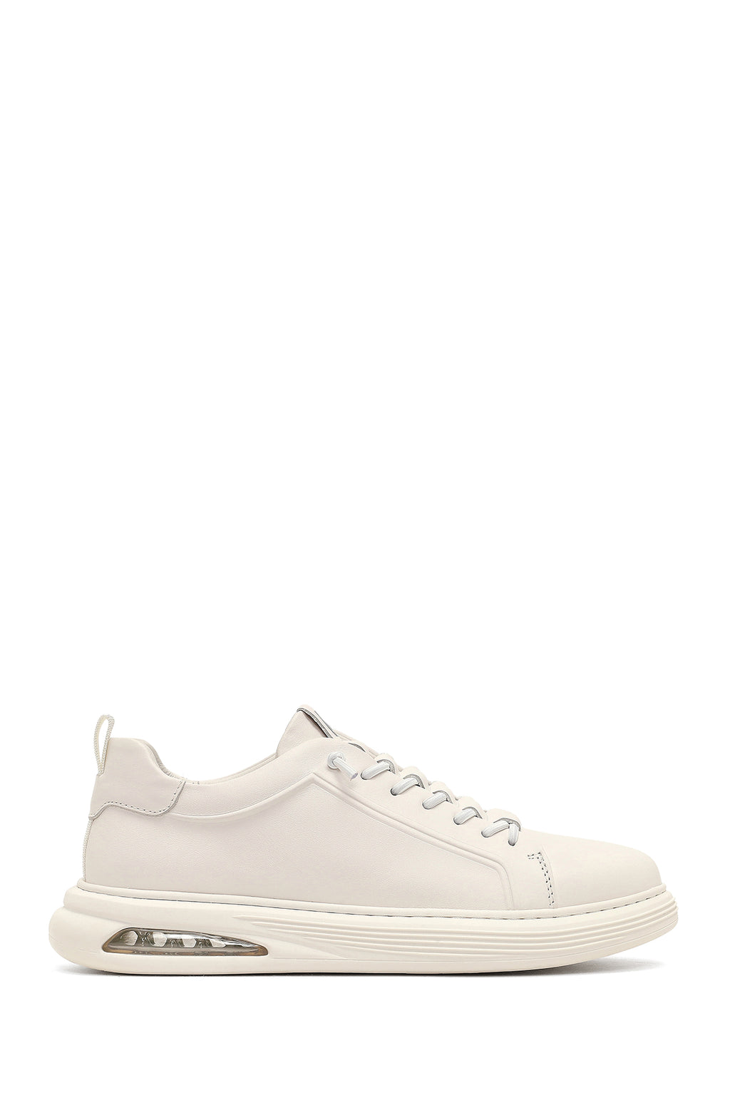 Erkek Beyaz Bağcıklı Deri Sneaker