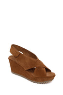 Woman Mink Strappy Wedge Heel Suede Sandal | Derimod
