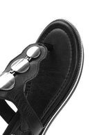 Women's Black Leather Flip-Flop Sandals | Derimod