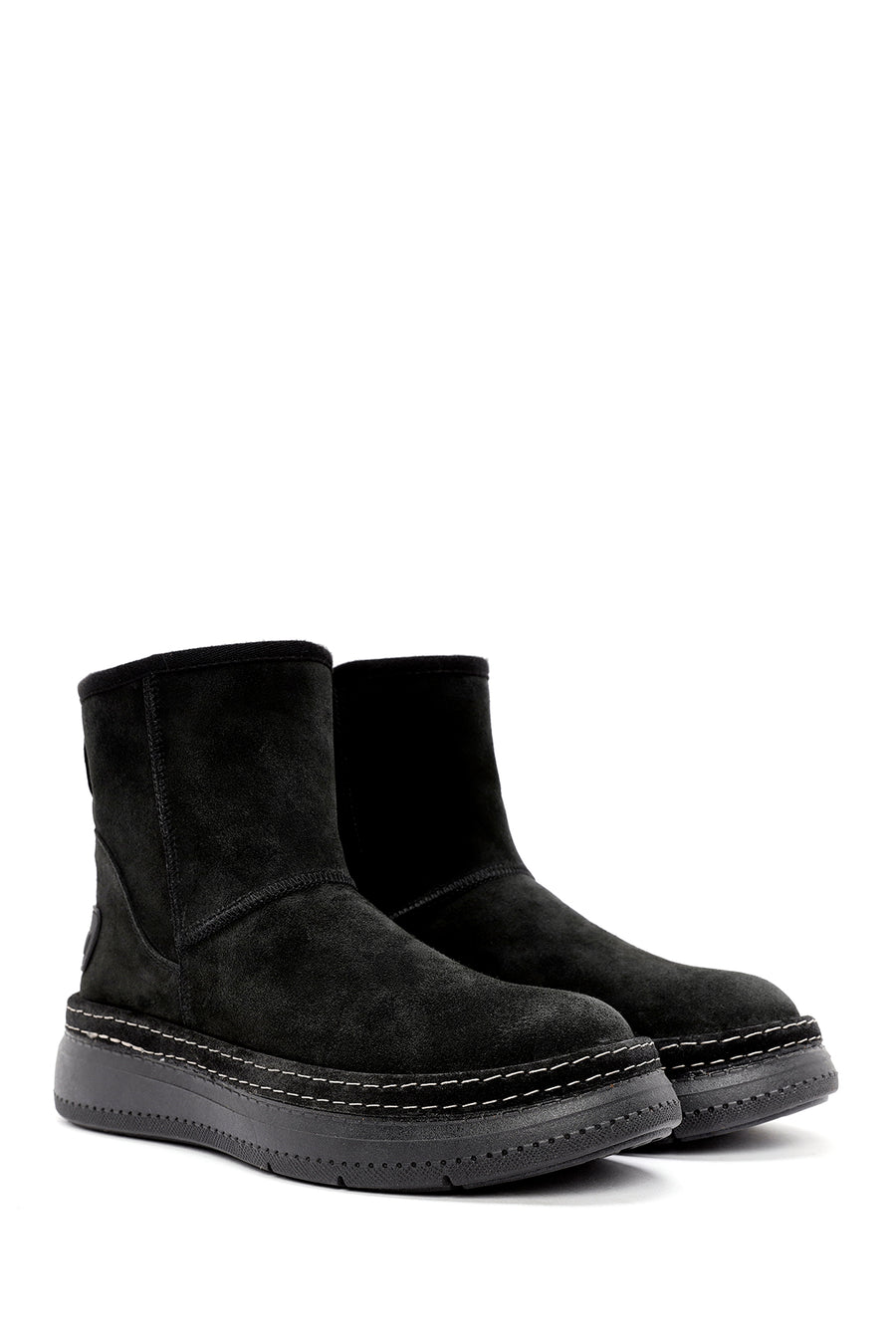 Women's Black Suede Leather Teddy Boots