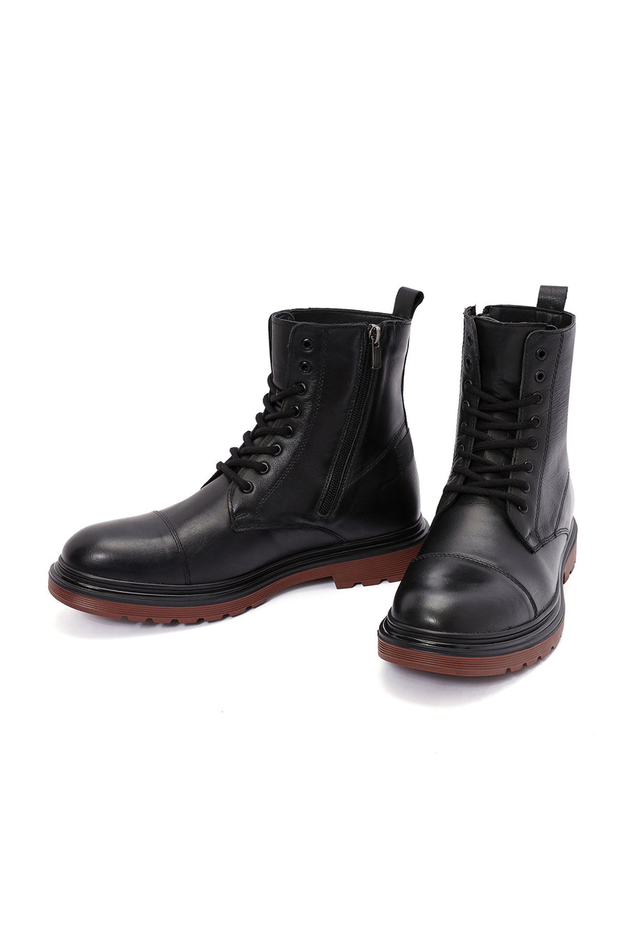 Men's Black Zippered Lace-Up Leather Combat Boots