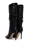 Woman Black High Thin-Heeled Leather Boots | Derimod