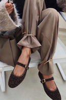 Woman Brown Leopard Patterned Buckled Suede Leather Ballet Flat | Derimod