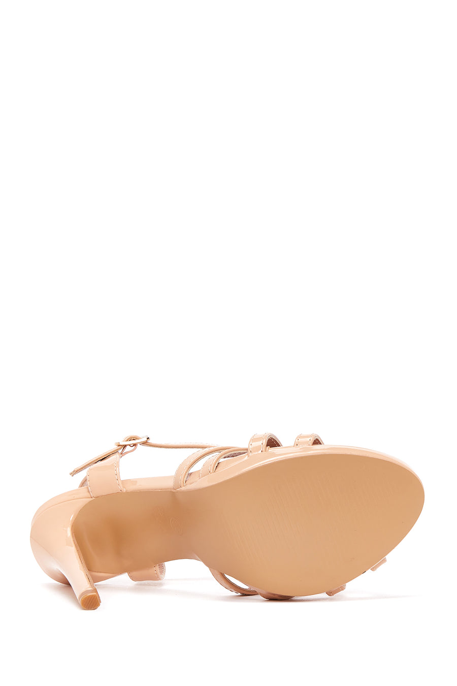 Women's Beige Patent Leather Heeled Sandals