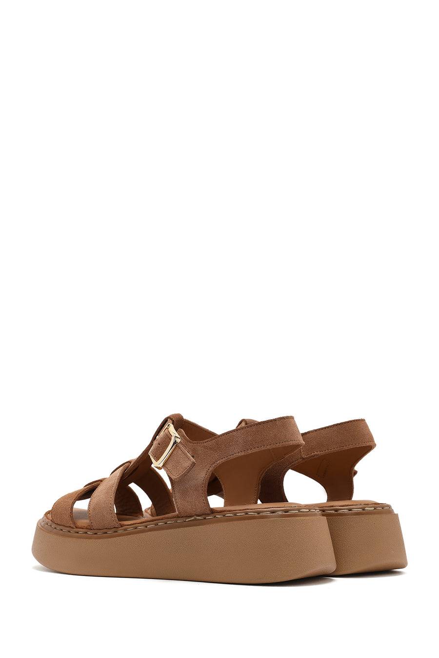 Women's Dark Powder Pink Ankle Buckle Chunky Sole Suede Leather Comfort Sandals