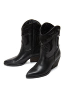 Women's Black Leather Cowboy Heeled Boots | Derimod