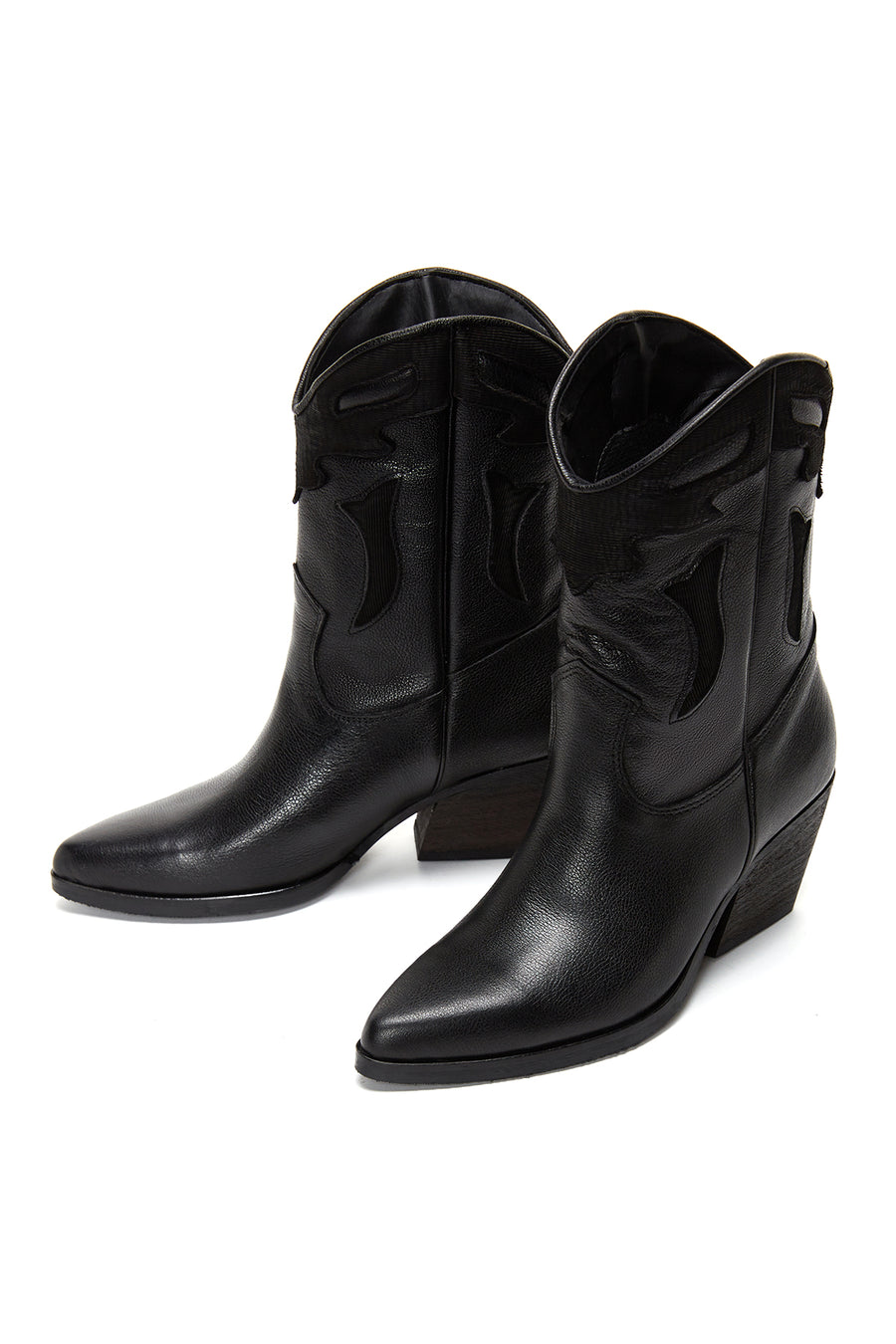 Women's Black Leather Cowboy Heeled Boots