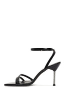 Women's Black Ankle Buckle Stoned Thin Heel Patent Leather Sandals | Derimod