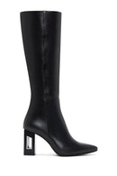 Woman Black Zippered Heels Leather Boot | Derimod