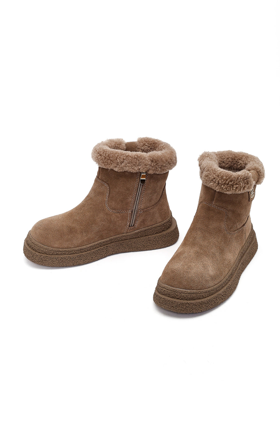 Woman Mink Zip Closure Thick-Soled Suede Teddy Boots