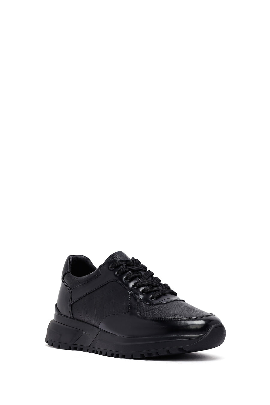 Men's Black Lace-Up Leather Casual Sneakers