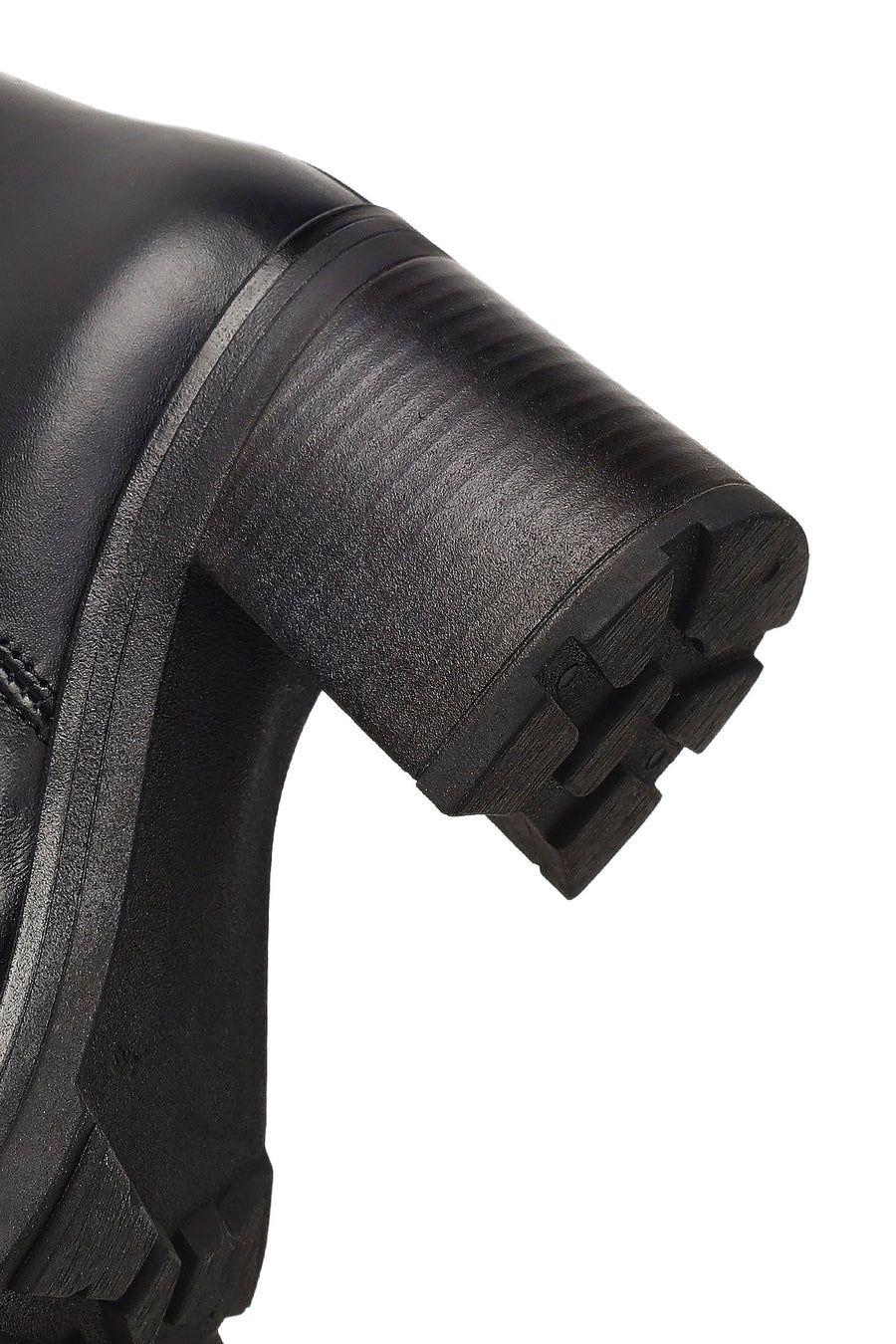 Women's Black Zippered Thick Heeled Leather Boot