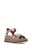 Women's Bronze Ankle Strap Chunky Sole Metallic Leather Sandals | Derimod