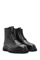 Men's Black Lace-Up Zipper Detailed Leather Casual Boots | Derimod