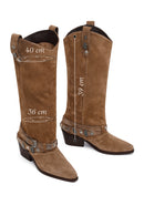 Woman Beige Thick-Heeled Suede Cowboy Boots | Derimod