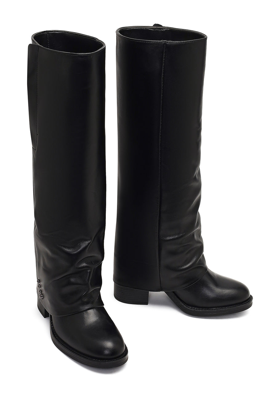 Women's Black Thick Heeled Leather Boot