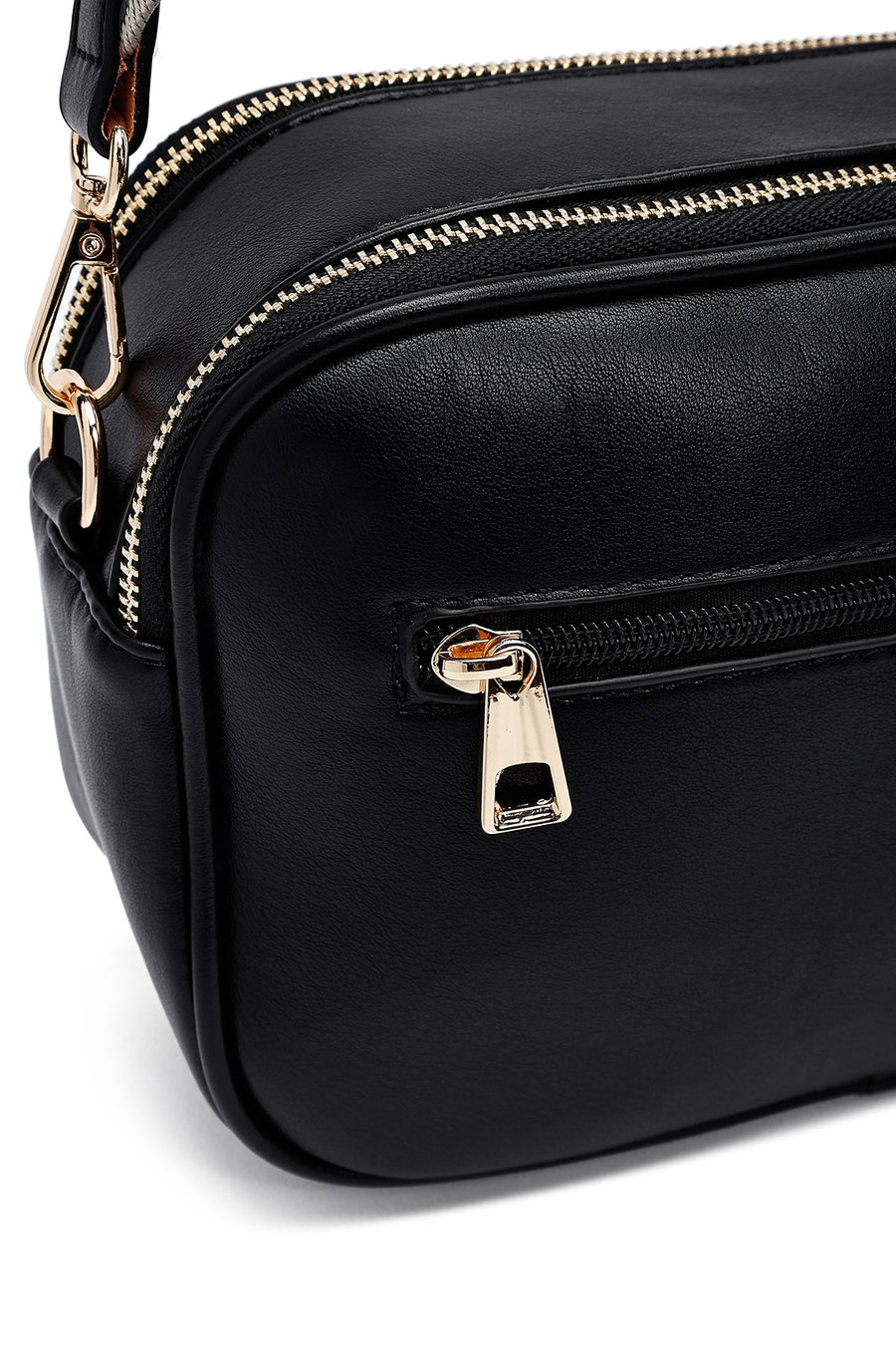 Women's Black Long Strap Patterned Crossbody Bag